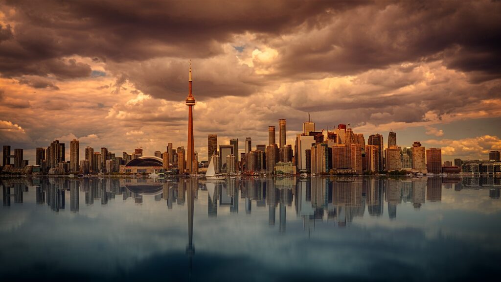 toronto, skyline, sunset